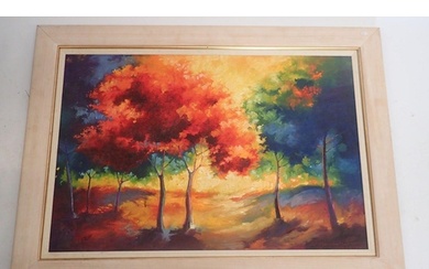 A large oil on board of 'Westonbirt Autumn' signed by local ...