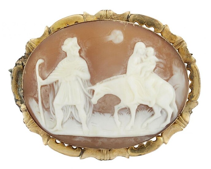 A late 19th century gold-mounted shell cameo...