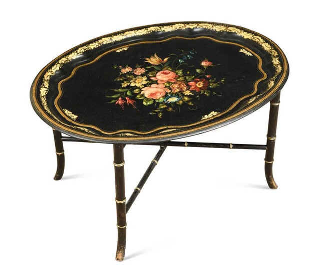 A late Victorian toleware floral decorated tray