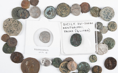 A lot ancient coins incl. 4 Denarii (minor grades), a...