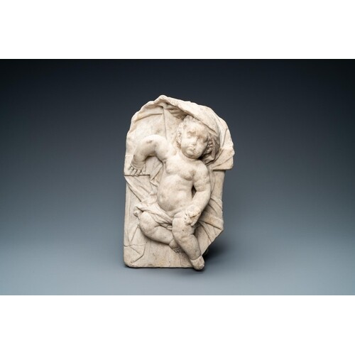 A marble figure of the infant Jesus lying on the cross, Fran...