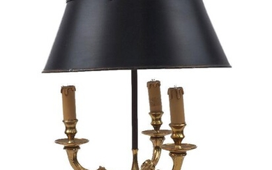 A modern lacquered brass bouillotte lamp, with dished base, 54cm high It is the buyer's responsibility to ensure that electrical items are professionally rewired for use.