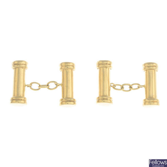 A pair of 9ct gold cufflinks, of cylindrical