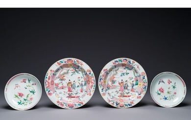 A pair of Chinese famille rose 'Xi Xiang Ji' plates and a pa...