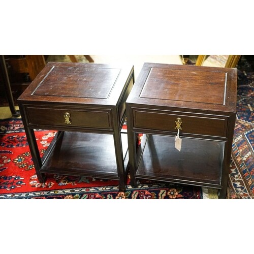 A pair of Chinese hardwood bedside tables, width 46cm, depth...