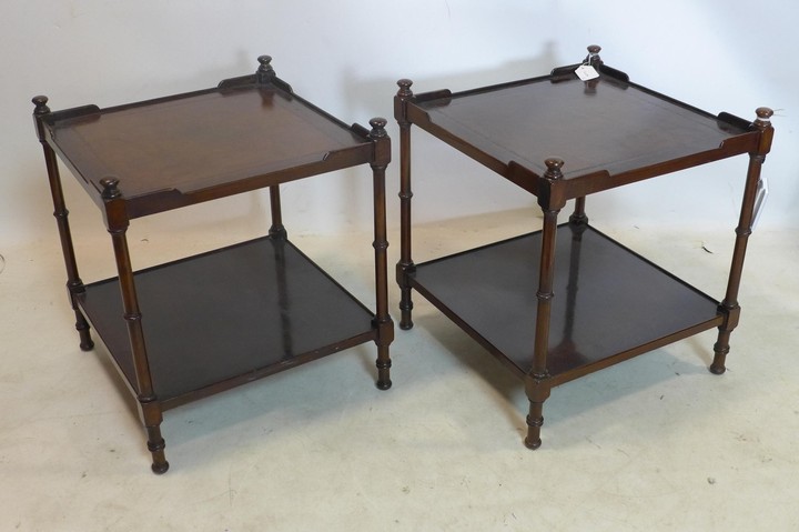 A pair of Georgian style mahogany 2 tier lamp tables, with l...