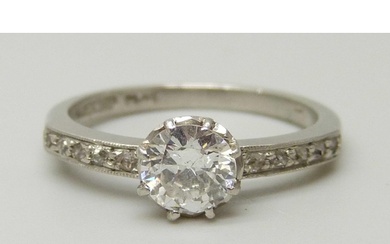 A platinum and brilliant cut diamond ring, diamond measuring...