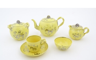 A quantity of Leeds Pottery tea wares with a yellow ground d...