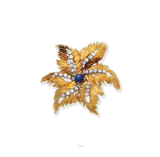 A star sapphire and diamond brooch, French, circa 1965