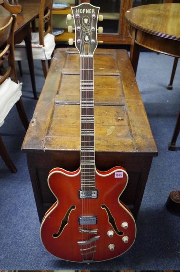 A vintage Hofner Verithin electric guitar, labelled and numbered...