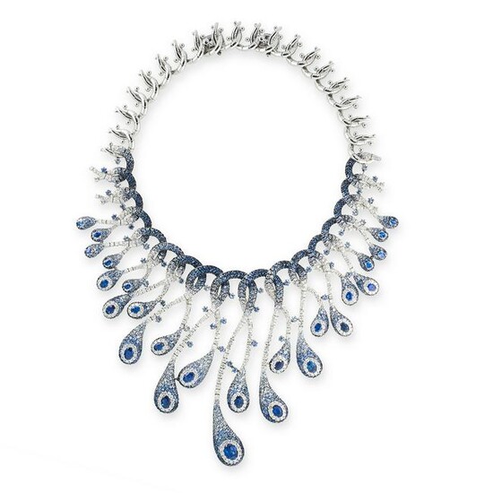 AN EXCEPTIONAL SAPPHIRE AND DIAMOND NECKLACE in 18ct