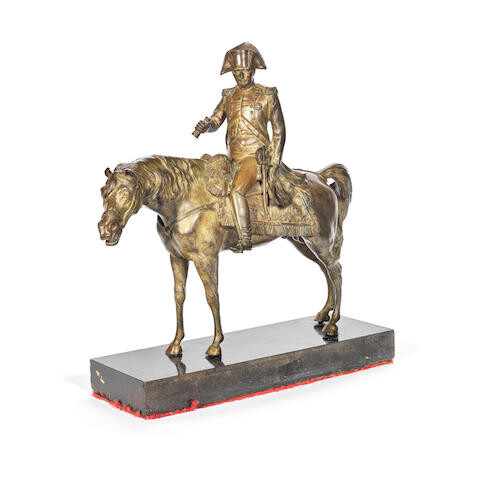 After Louis-Marie Morise (French, 1818-1883): A late 19th century French bronze equestrian figure of Napoleon ('Napoleon Bonaparte à cheval')