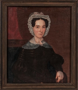 American School, Mid-19th Century Portrait of a Woman in a Brown Dress