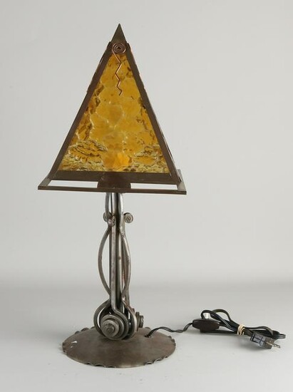 Amsterdam School style wrought iron table lamp with