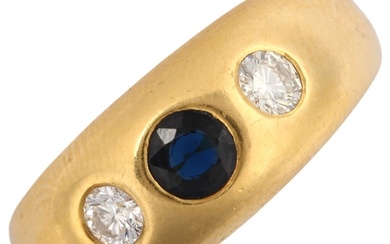 An early 20th century French 18ct gold three stone sapphire ...