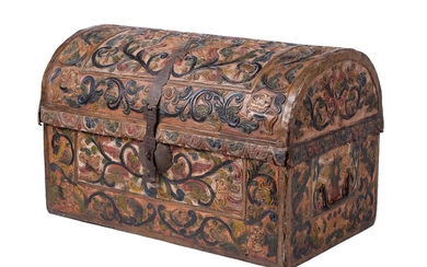 An embossed leather trunk, probably Spanish, in late 17th century style
