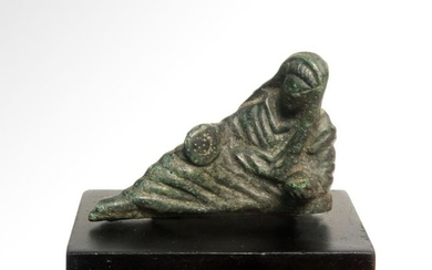 Ancient Roman Bronze Reclining Figure of a Lady Banqueter Holding a Wine Bowl