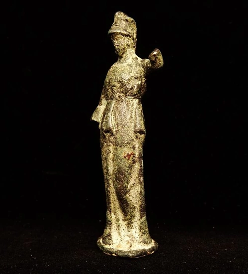 Ancient Roman Bronze - Very rare representation of the helmeted goddess Minerva - 1st century after J.-C. - (8.4×3.2×2.3 cm)