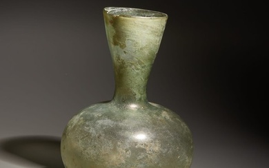 Ancient Roman Glass Big Flask, 1st - 3rd century AD. 19 cm Height.