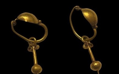 Ancient Roman Gold Earrings, Spanish Import License. - 3 cm