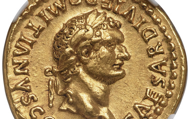 Ancients: , Domitian, as Caesar (AD 81-96). AV aureus (19mm, 7.36 gm, 7h). NGC AU 5/5 - 4/5, edge scuffs....