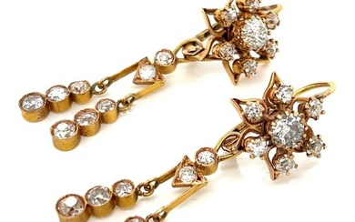 Antique 18K Yellow Gold 4.10 Ct. Diamond Earrings