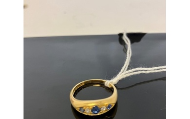 Antique 18ct gold blue sapphire and diamond set ring. London...