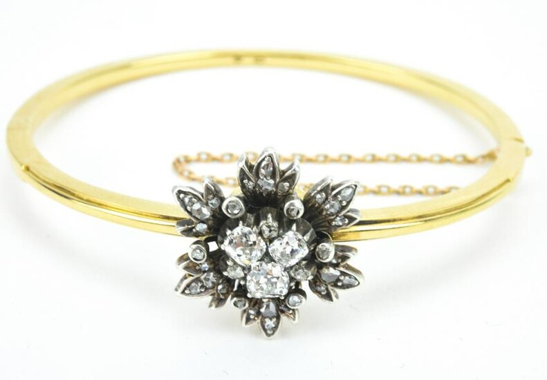 Antique 19th C 14 K Gold Rose Cut Diamond Bracelet