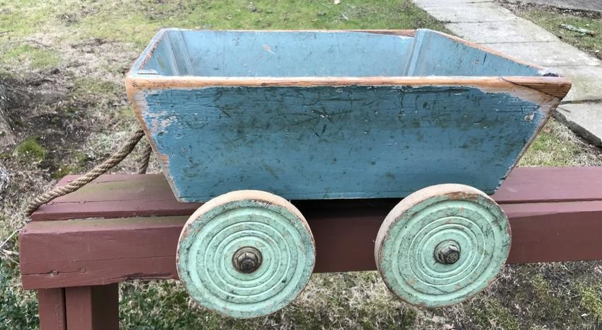 Antique Handmade & Hand Painted Wagon Pull Toy