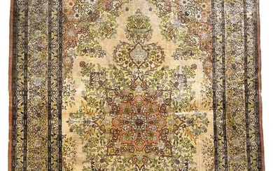 Antique Hereke Turkish Hand Knotted Silk Tapestry Rug