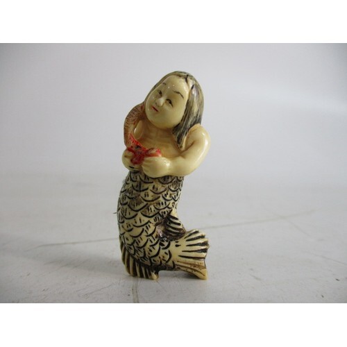 Antique Japanese netsuke figurine mermaid.