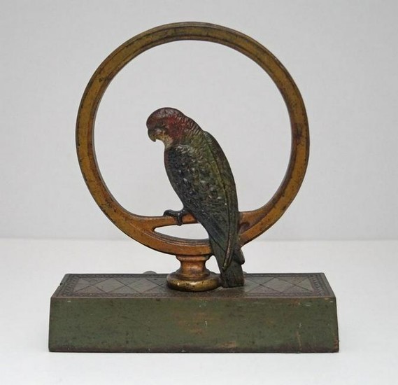 Antique Parrot in Ring Cast Iron B&H Doorstop