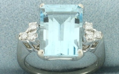 Aquamarine and Diamond Ring in 14k White Gold