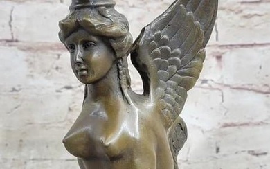 Art Deco Female Sphinx Bronze Statue - 9" x 4"