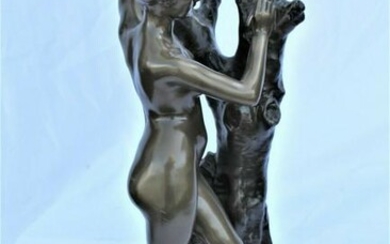 Art Deco Figurine of Nude signing a Tree ,Bronze after