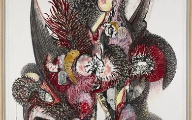 Arthur McIntyre, Australian 1945-2003 - Autopsia, 1996; oil stick, wax crayon, acrylic and collage on paper, signed, titled, dated, inscribed and with artist's label on the reverse of the frame 'Arthur McIntyre Autopsia 1996', 182 x 126.6 cm (ARR)