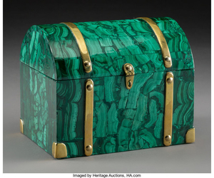 Artist Unknown, A Brass-Mounted and Malachite-Veneered Domed Box (20th century)