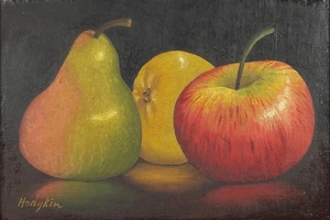 Attributed to E Hodgkins - Still life fruit, oil on board, C...