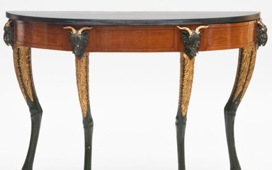 Austrian Neoclassical Mahogany, Ebonized and Parcel-Gilt D-Shape Console with Marble Top