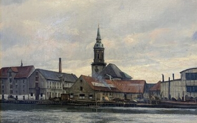 SOLD. Axel Stephansen: View of Christianshavn and Christianskirken. Signed A. Stephansen 07. Oil on canvas....