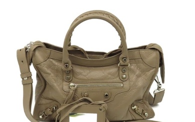 BALENCIAGA City Small Handbag Shoulder Bag Calfskin Leather Brown