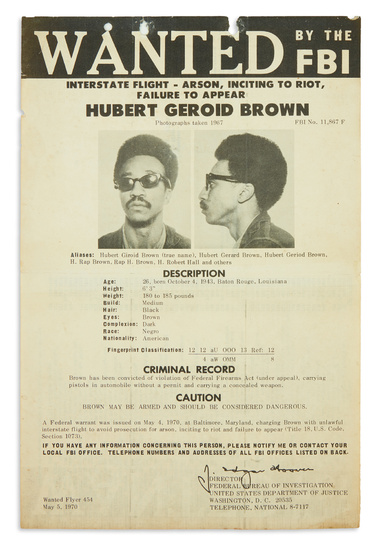 (BLACK PANTHERS.) Collection of "Wanted by FBI" posters for Eldridge Cleaver, Angela Davis,...