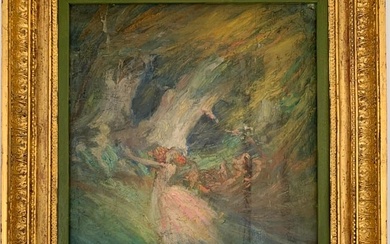 Ballet Dancers Performance c. 1900 French Impressionist Oil Painting on Canvas c. 1890's