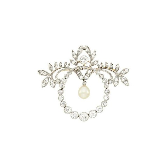 Belle Epoque Platinum, Gold, Diamond and Pearl Brooch