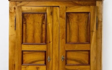 Biedermeier cupboard. Walnut veneer. Very good, restored condition....
