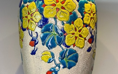 Boch Frères, Keramis, Keramis Boch - Charles Catteau - Vase - Large Potiche Vase with wide opening 34 cm! - Creamware