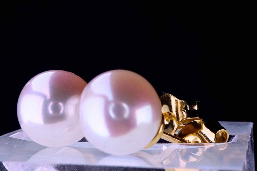Boucles d’oreille or jaune 18K, perles Akoya du japon 7,2mm