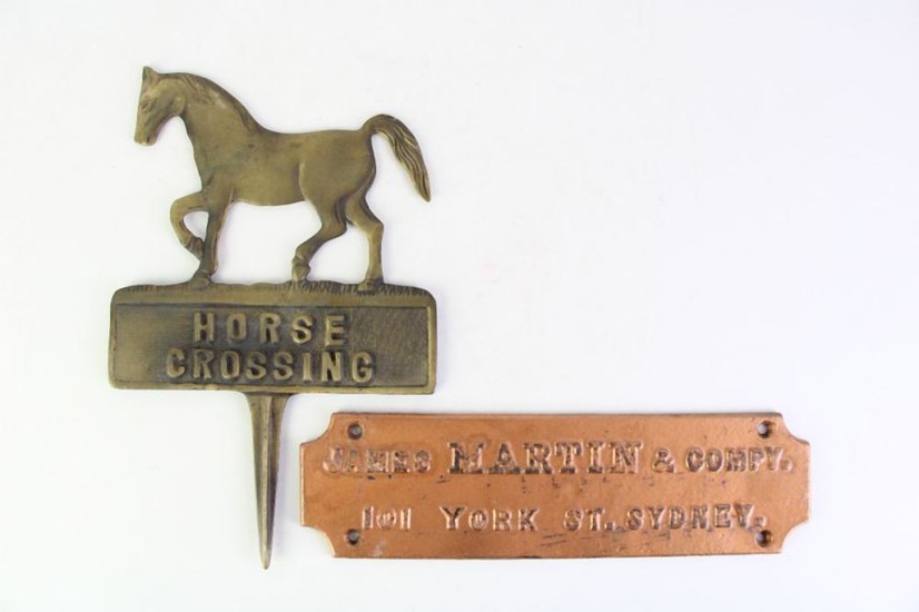 Brass Horse Sign, Artillery Shell And A James Martin Sign