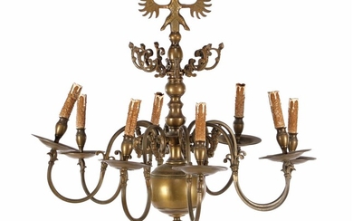 (-), Bronze 8-light globe chandelier with double eagle...