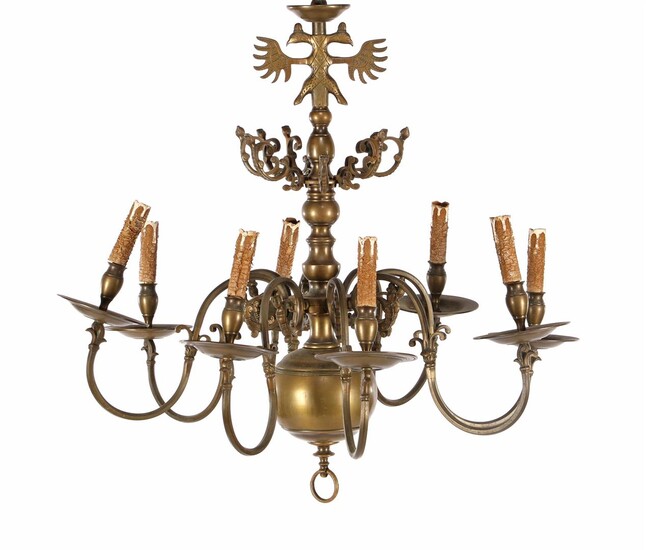 (-), Bronze 8-light globe chandelier with double eagle...